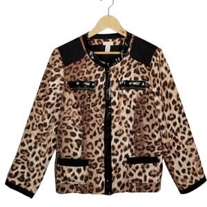 Chico's Women's Leopard Print Jacket Black Tan Brown Size Large